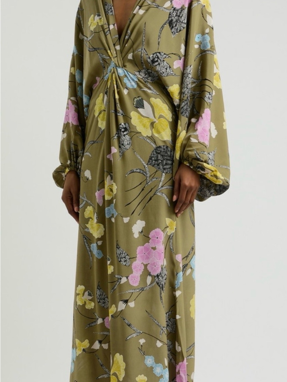 Diane Von Furstenberg Olive Floral Twist-Front Maxi Dress